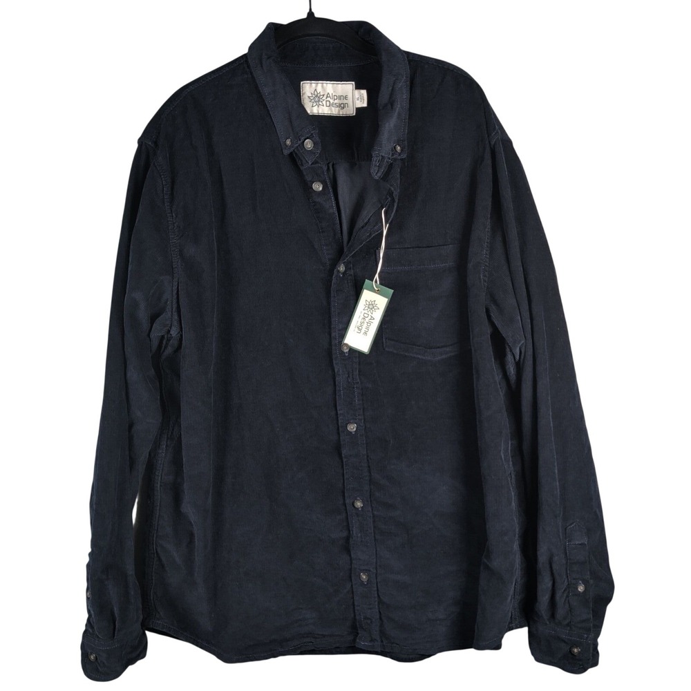 Alpine Design Mens XL Cord Shirt Navy Corduroy Button Down ADM24309 Gorpcore